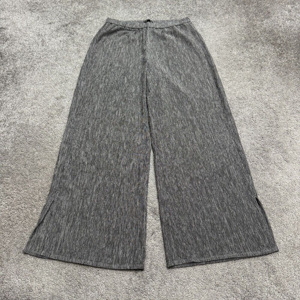 Eileen Fisher Textured Stretch Wide Leg Cropped Pants Womens XS Gray Slit Hem